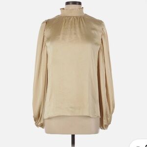 STATE Women's Champagne High Smock Neck Blouse with Luxurious Balloon Sleeves M